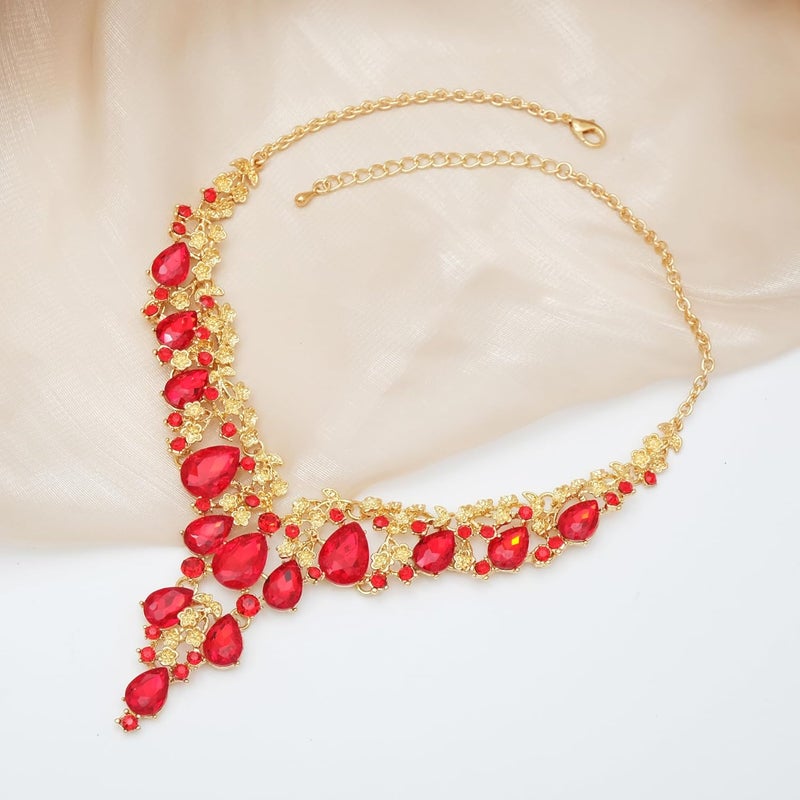 CSY Elegant Crystal Costume Jewelry Sets Flower Bridal Necklace Earrings Stretch Bangle Set for Bride Bridesmaid Wedding Dress Accessories - Image 3